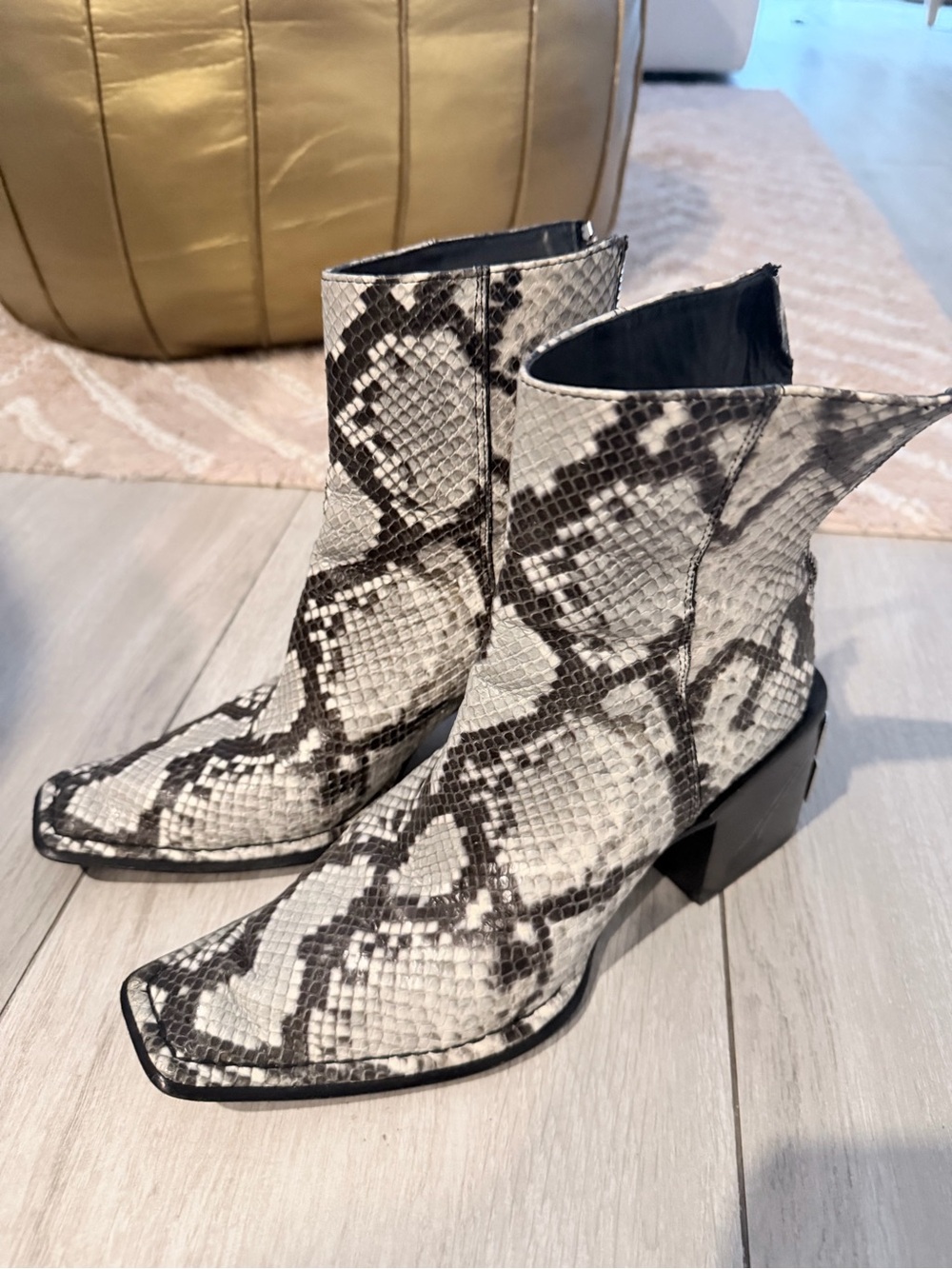 Alexander Wang White and Black Snakeskin Ankle Boots
